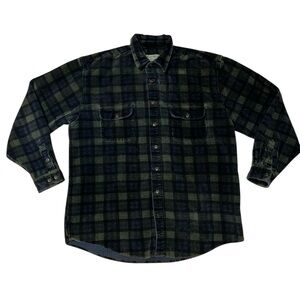 Vintage Eddie Bauer Corduroy Plaid Blue Green Flannel Shirt Size XL Shacket